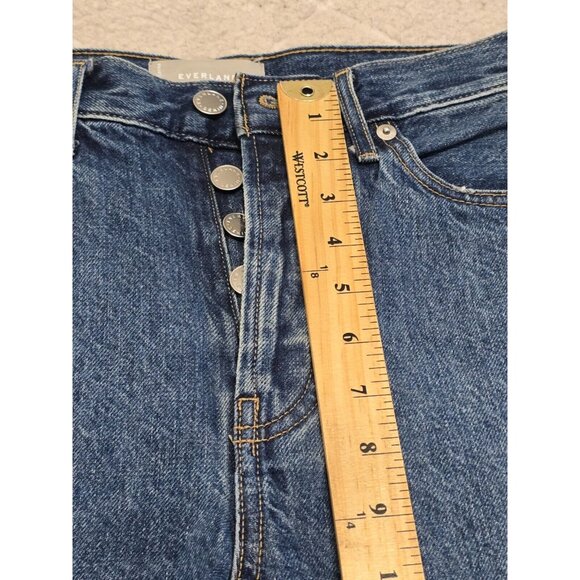 Everlane Womens Blue Denim The Rigid Way High‎ Shorts Fringe Hem Button Fly 26 - Picture 6 of 8